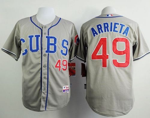 Cubs #49 Jake Arrieta Grey Alternate Road Cool Base Stitched MLB Jersey